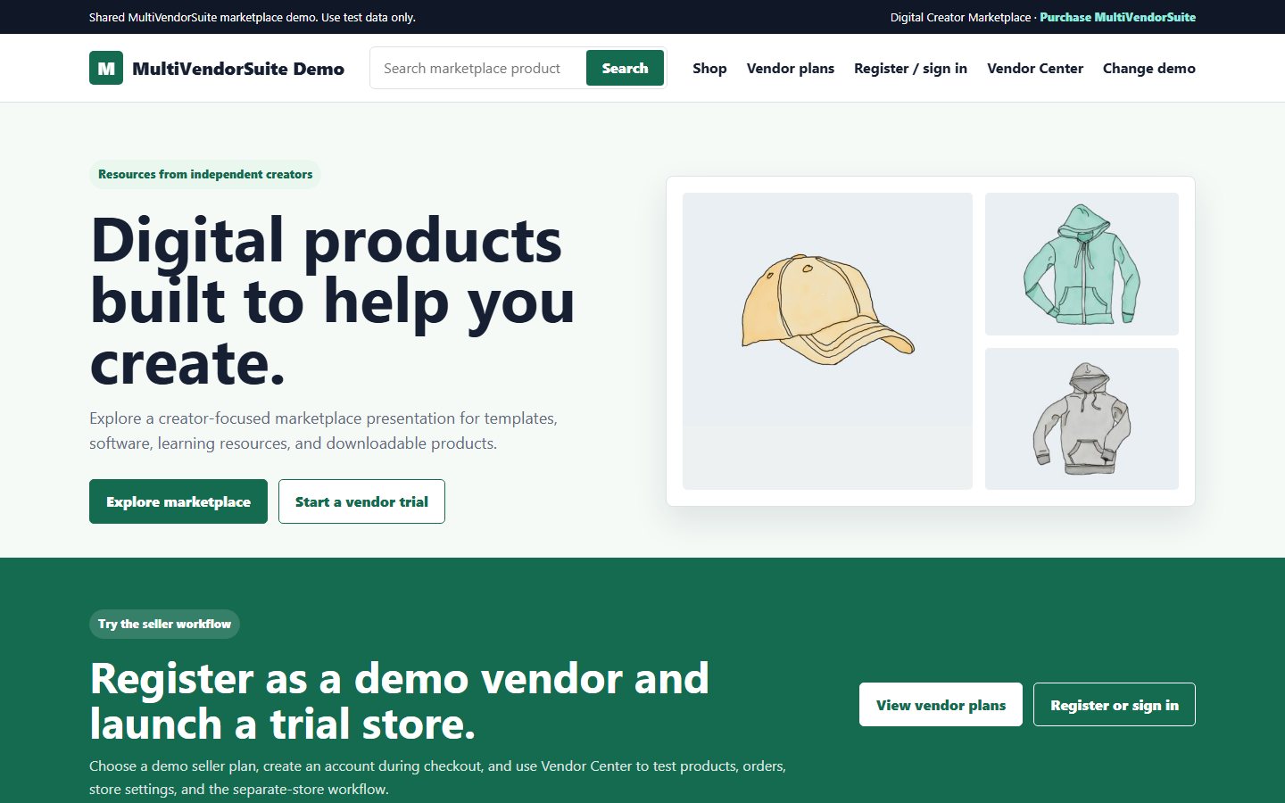 Digital Creator Marketplace live marketplace demo storefront.