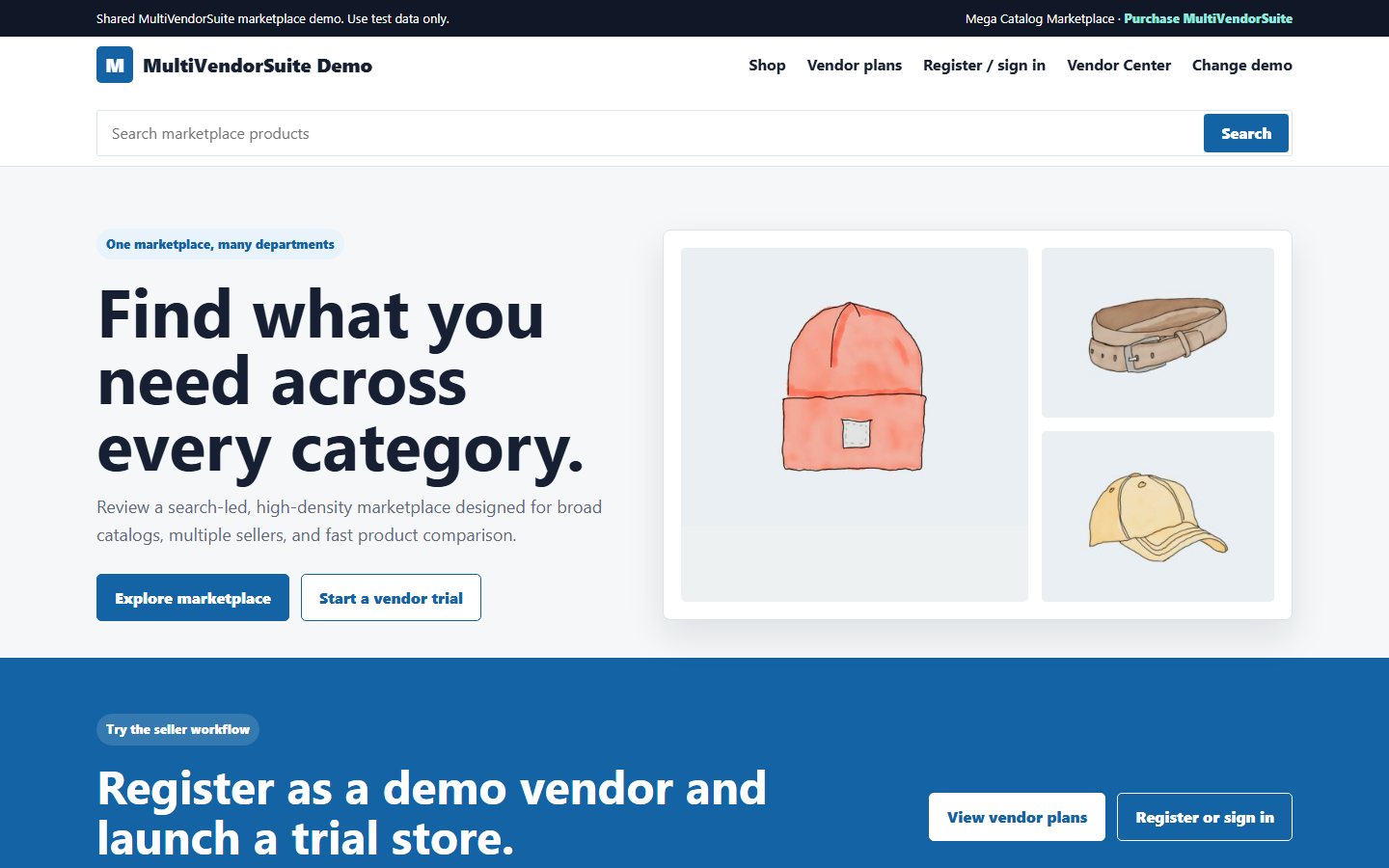 Mega Catalog Marketplace live marketplace demo storefront.