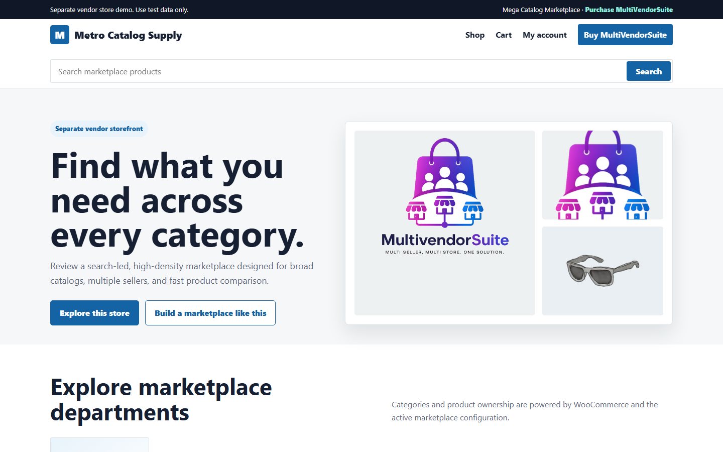 Metro Catalog Supply separate WooCommerce vendor storefront demo.