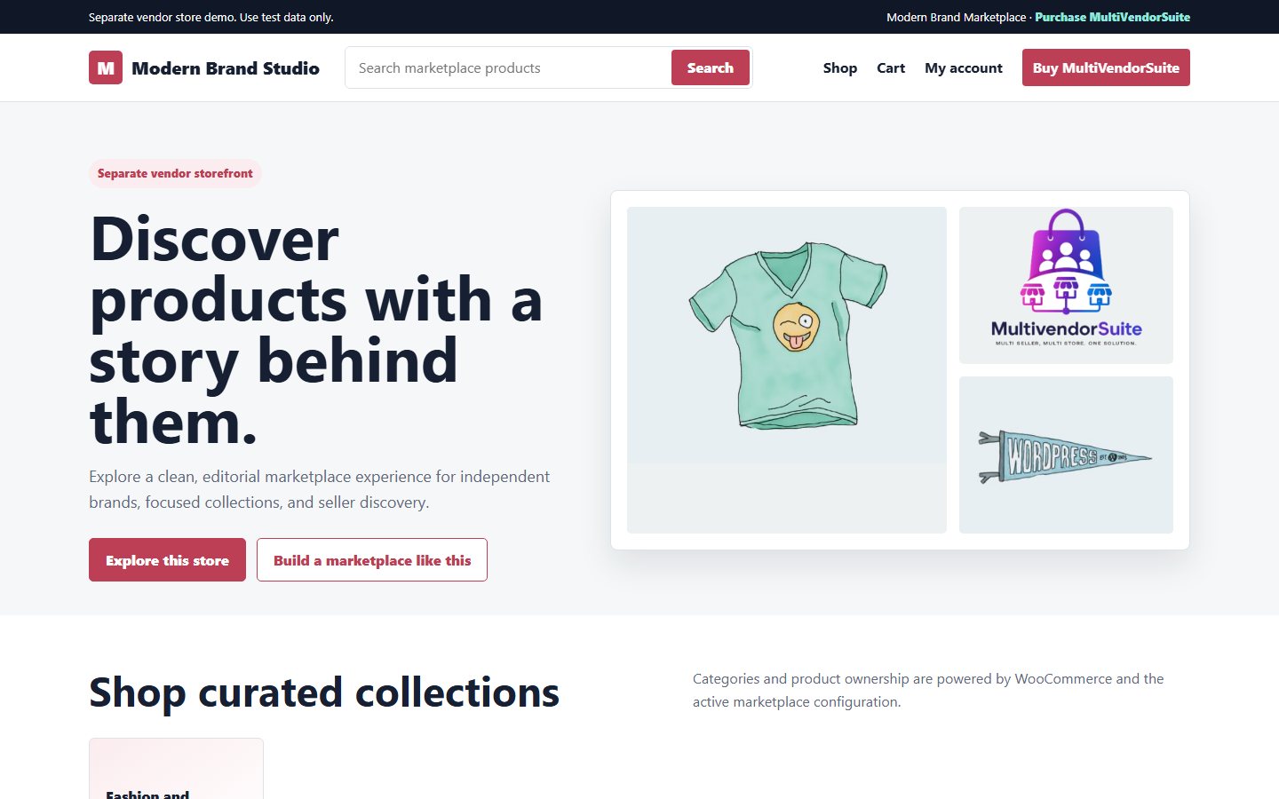 MultiVendorSuite separate vendor storefront running through WordPress multisite.