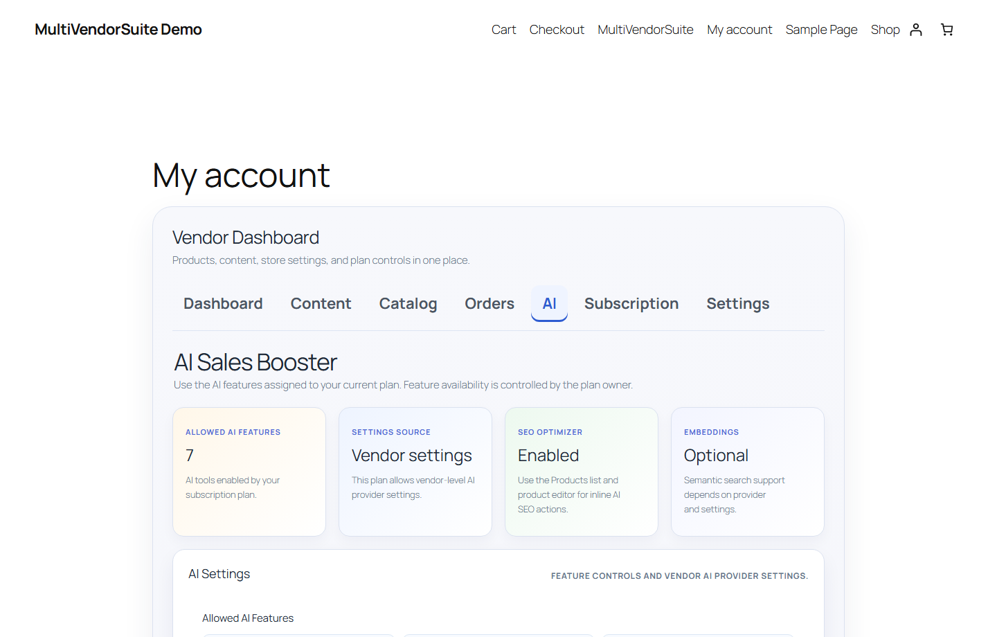 MultiVendorSuite vendor AI tools screenshot.
