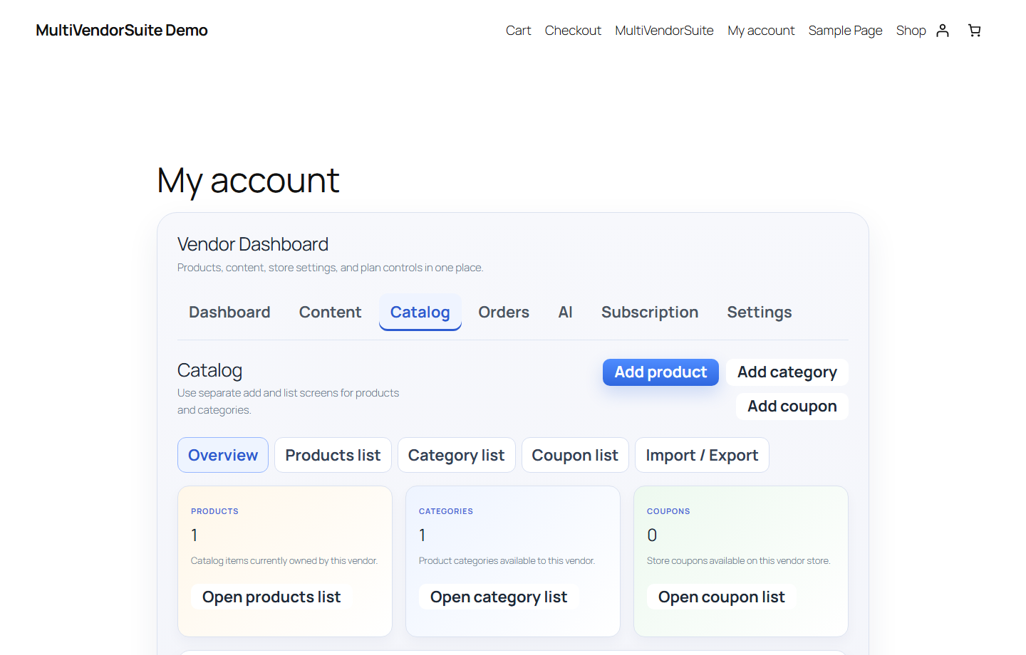 MultiVendorSuite vendor catalog screenshot.