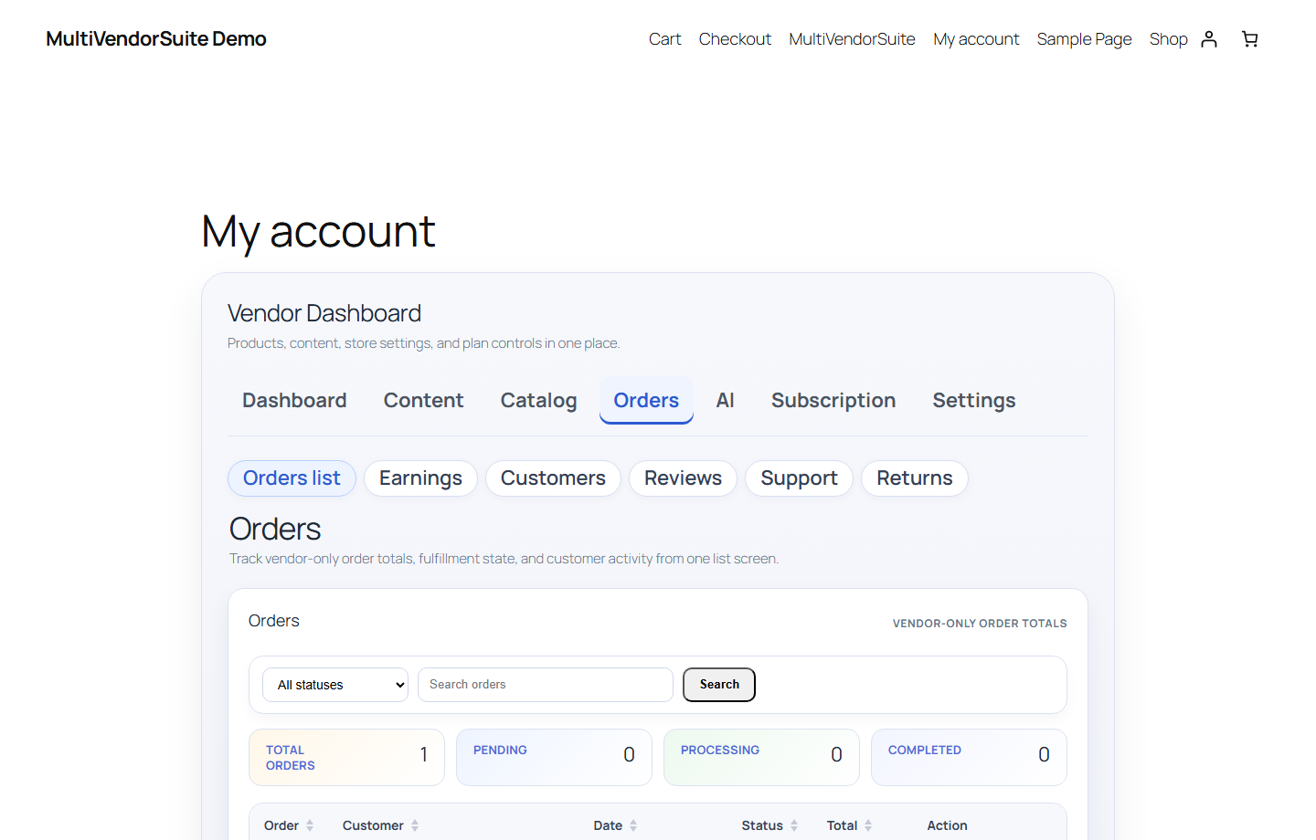 MultiVendorSuite real product screenshot for Vendor Orders.